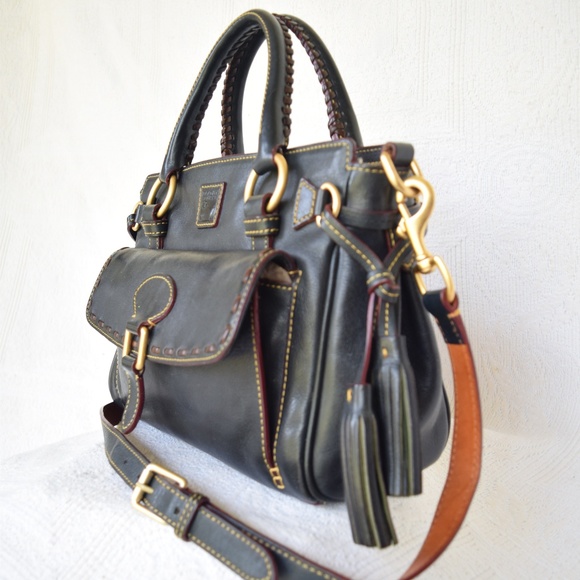 Dooney Florentine leather pocket black satchel - Picture 5 of 8